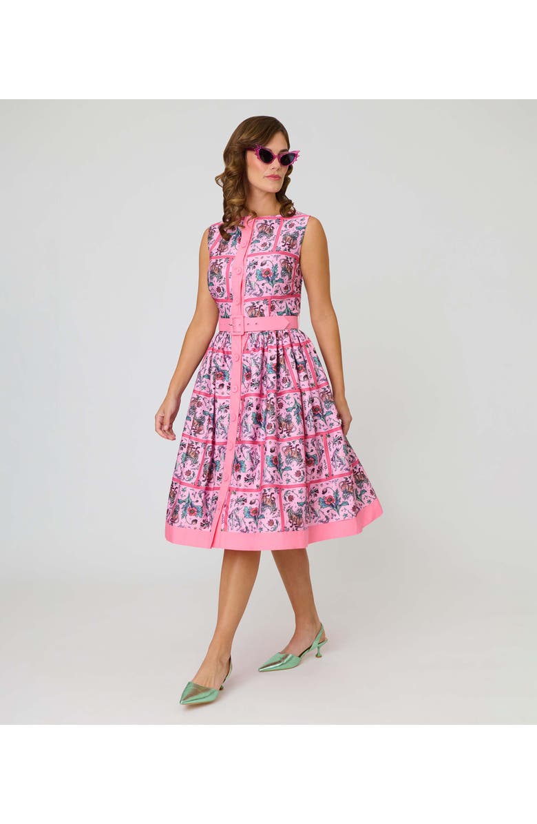 Unique Vintage Sleeveless Button Swing Dress, Main, color, Pink Floral Print