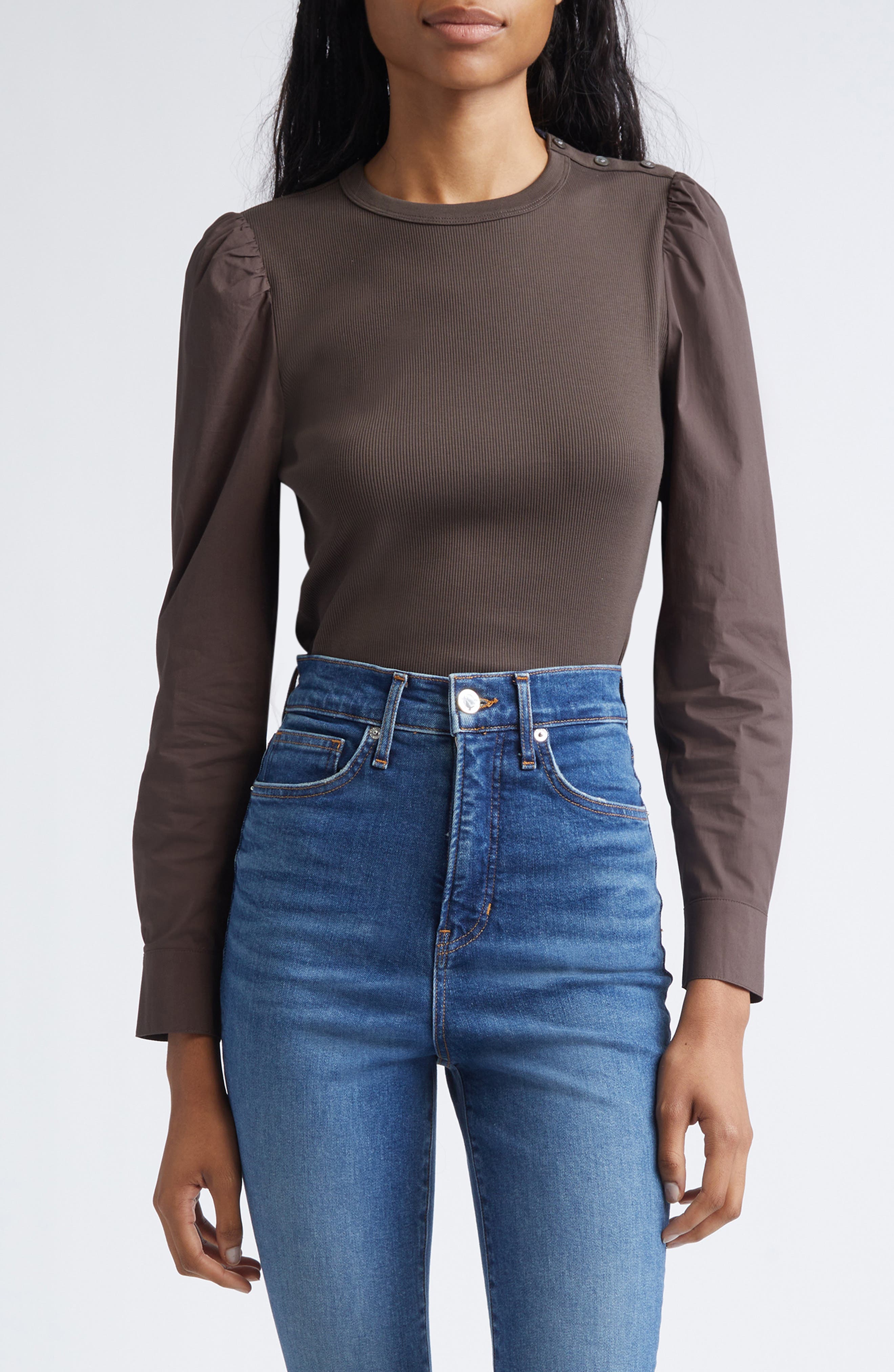 Fersia Mixed Media Long Sleeve Top