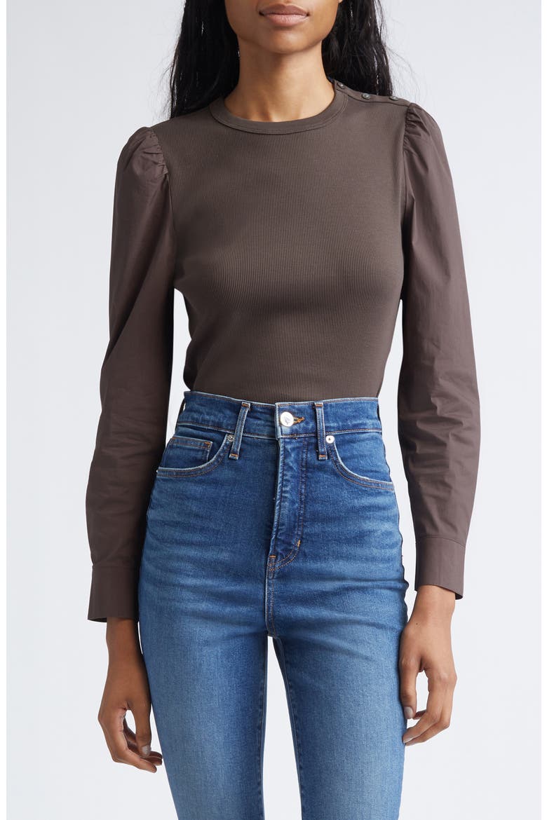 Fersia Mixed Media Long Sleeve Top, Main, color, DARK UMBER