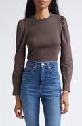 Veronica Beard Fersia Mixed Media Long Sleeve Top