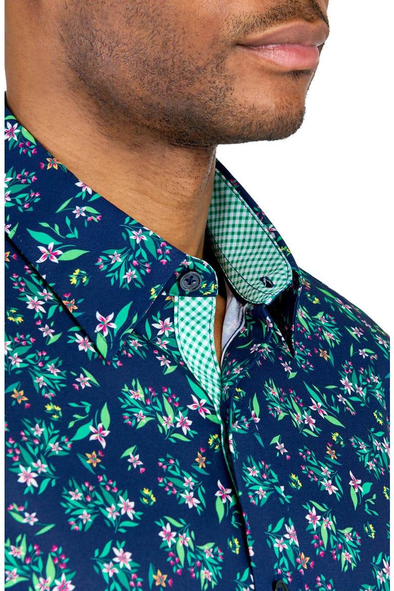 Slim Fit Lily Bouquet Recycled 4-Way Stretch Performance Long Sleeve Shirt, Alternate, color, NAVY/GREEN