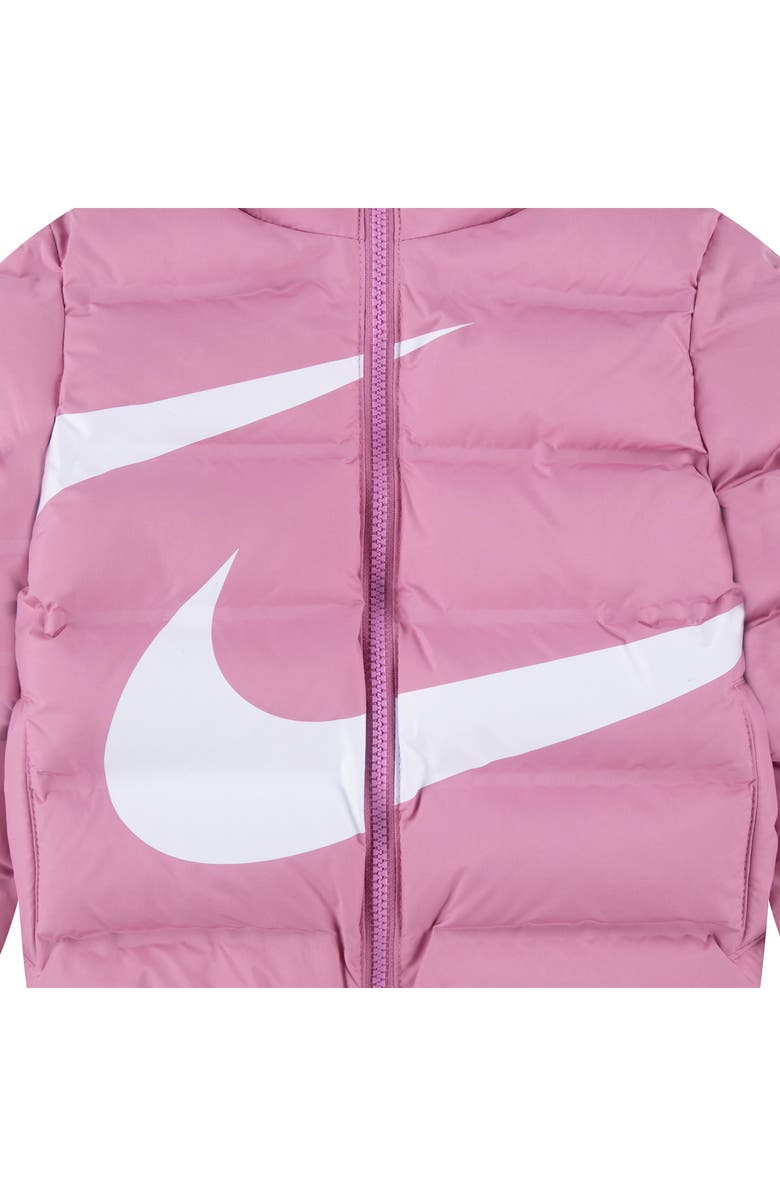 Nike Kids' Wrap Swoosh Debossed Quilted Puffer Jacket, Alternate, color, Magic Flamingo