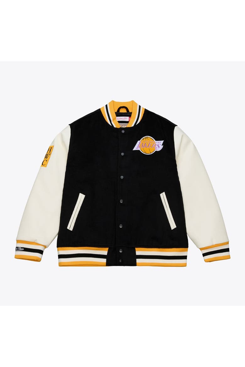 Men's Mitchell & Ness  Black/White Los Angeles Lakers Hardwood Classics Off Day Full-Snap Varsity Jacket, Alternate, color, Black