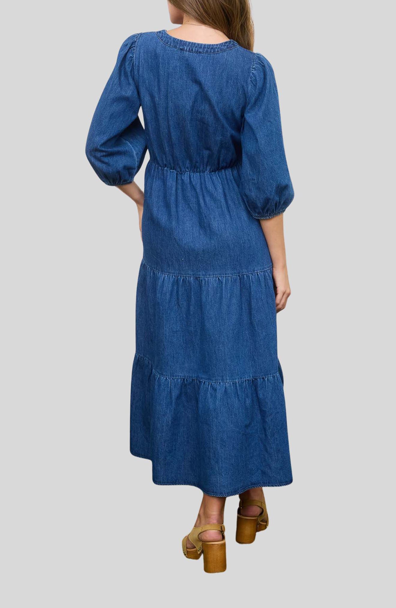 Tiered Denim Midi Dress - image 2
