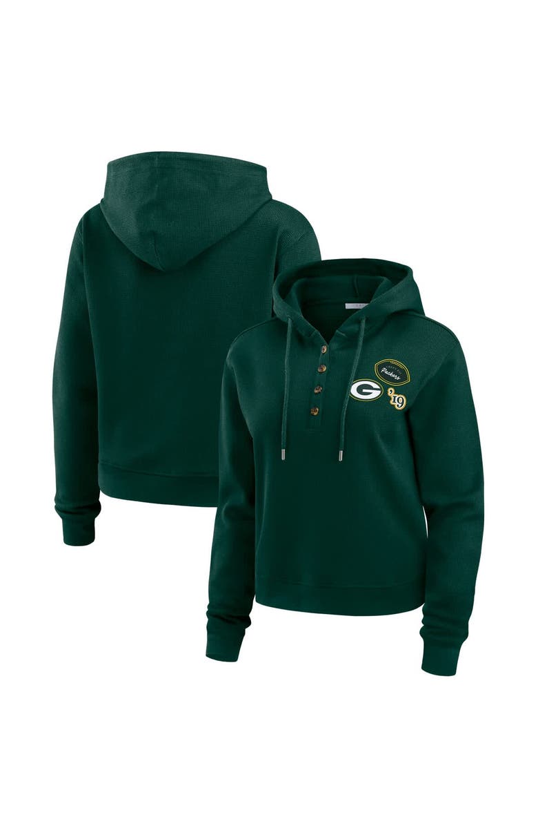 WEAR by Erin Andrews Women's WEAR by Erin Andrews  Green Green Bay Packers Waffle Hoodie Pullover Top, Main, color, 