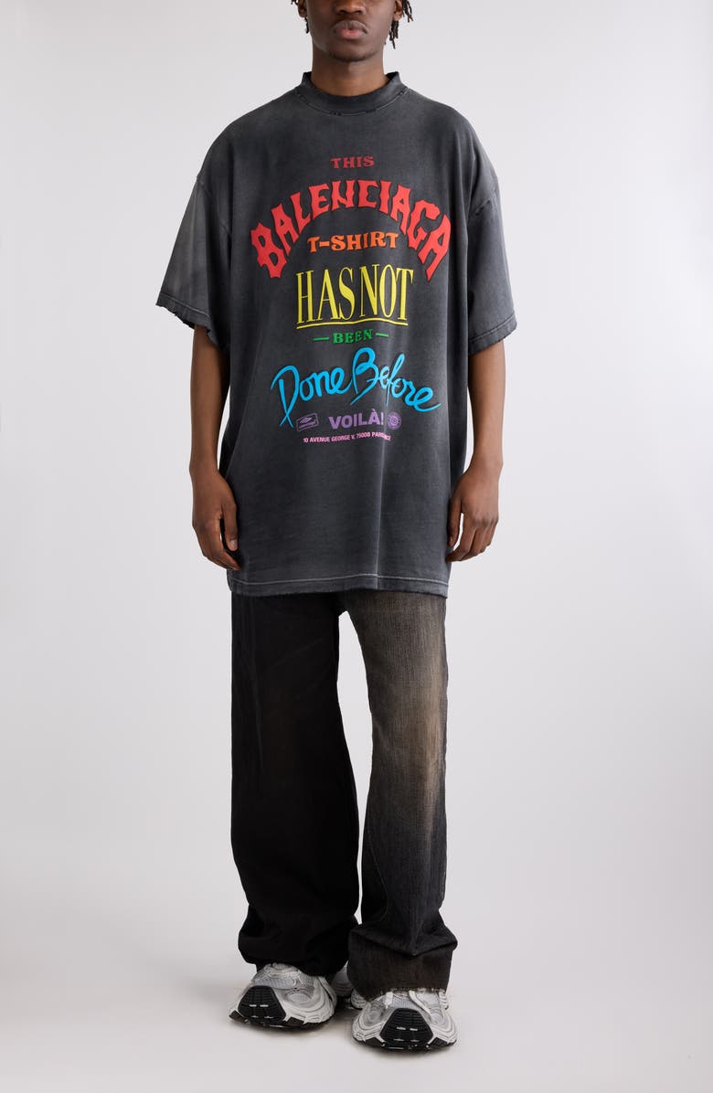 Balenciaga Gender Inclusive Oversize Distressed Logo Cotton T-Shirt, Alternate, color, 