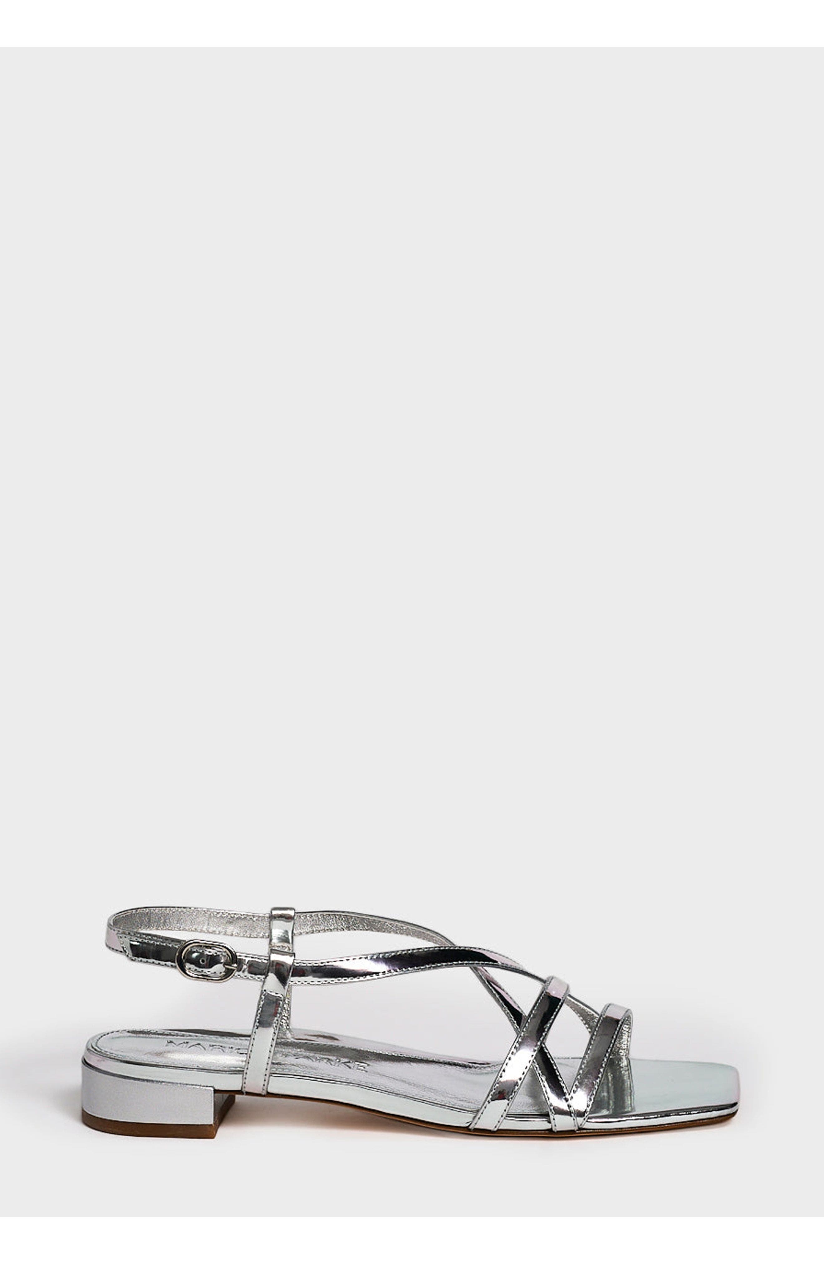 MARION PARKE Sabine Flat | Mirrored Leather, Main, color, Silver