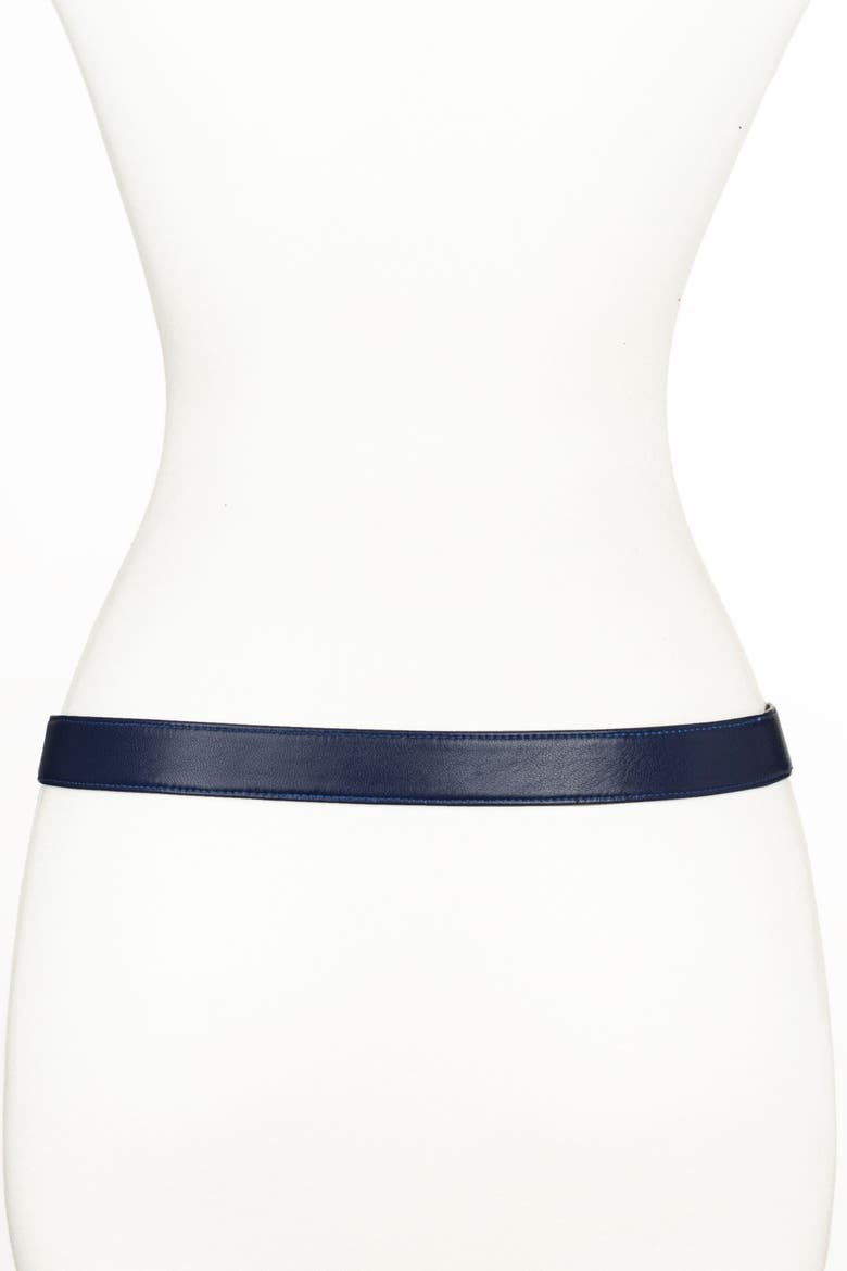 Rider Circle Buckle Leather Belt, Alternate, color, Navy