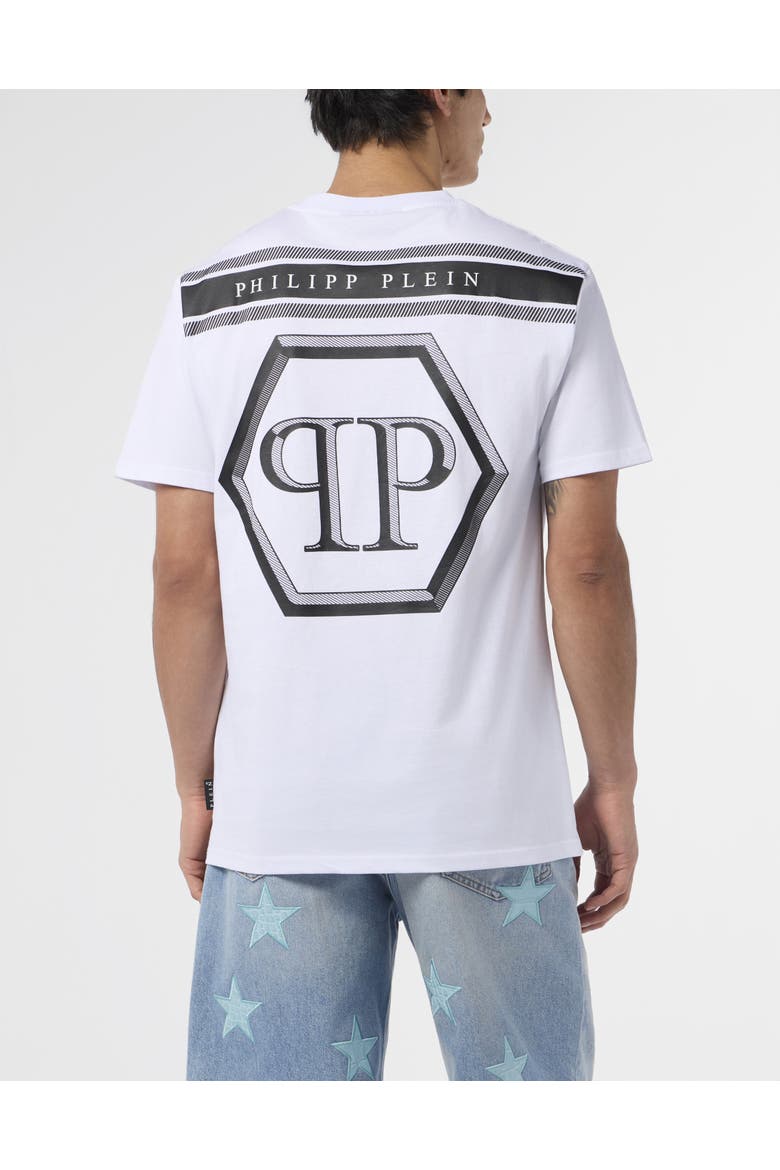 Round Neck T-Shirt Lines Hexagon Men, Alternate, color, white