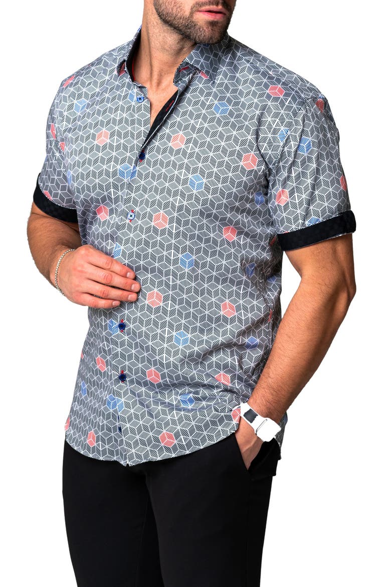 Galileo Geocolor Regular Fit Short Sleeve Button-Up Shirt, Alternate, color, WHITE