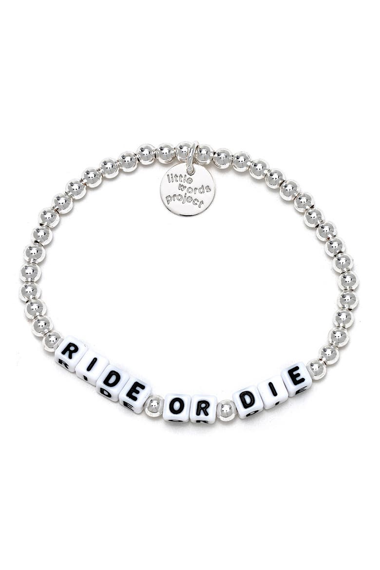 Ride or Die Beaded Stretch Bracelet, Main, color, SILVER