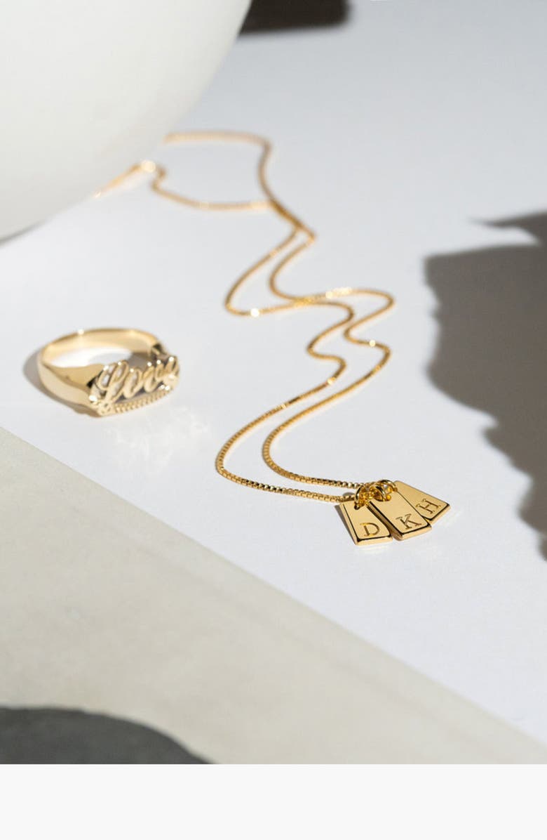 Oak & Luna Willow Initial Tag Necklace - 18K Gold Plated Silver, Alternate, color, Letter F