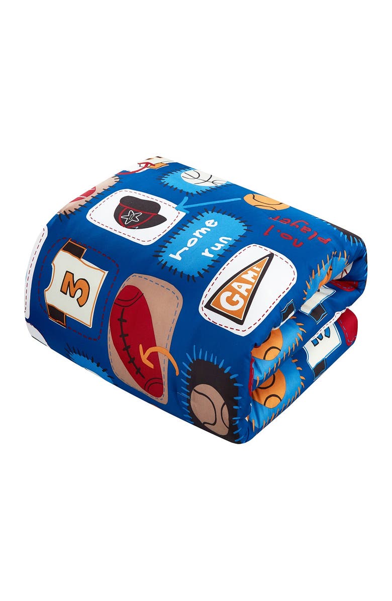 CHIC Twin Canival Camp Printed Stitched Patchwork Athletic Comforter Set - Blue, Alternate, color, 