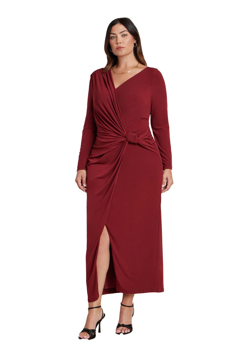ELOQUII Twist Detail Knit Maxi Dress, Main, color, Cabernet