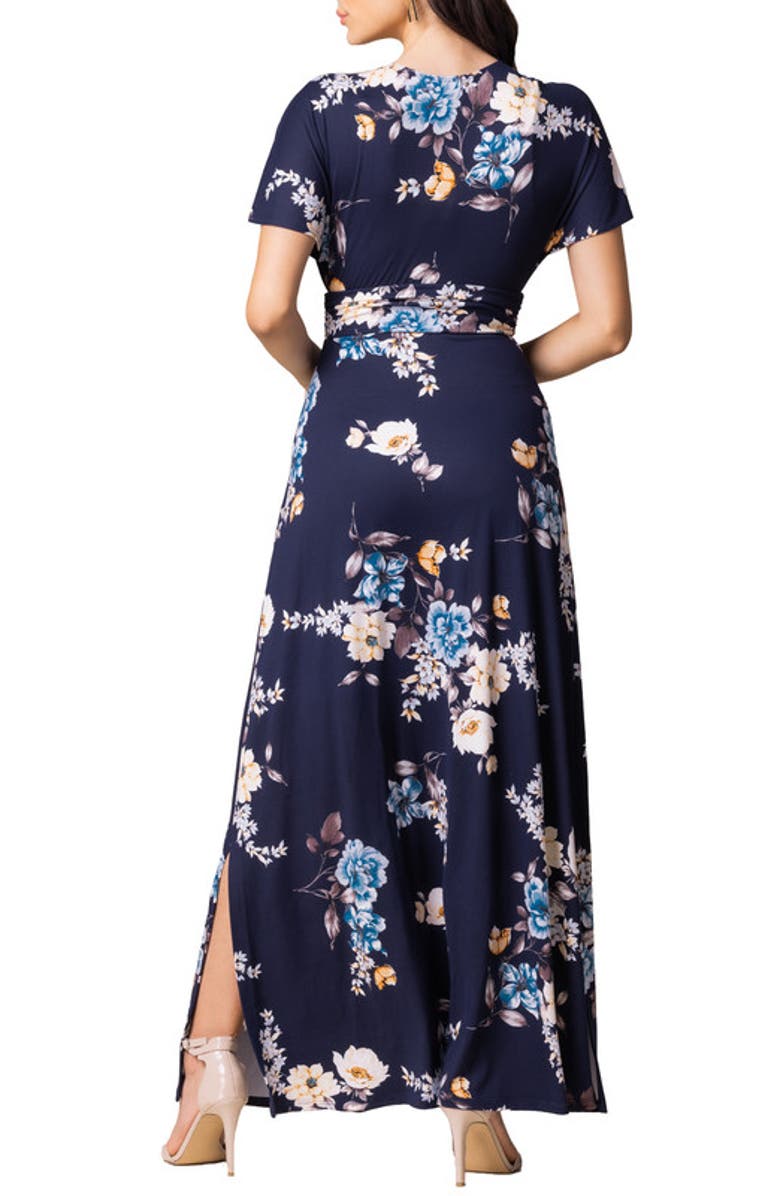 Kiyonna Vienna V-Neck Maxi Dress, Alternate, color, Navy Floral Print
