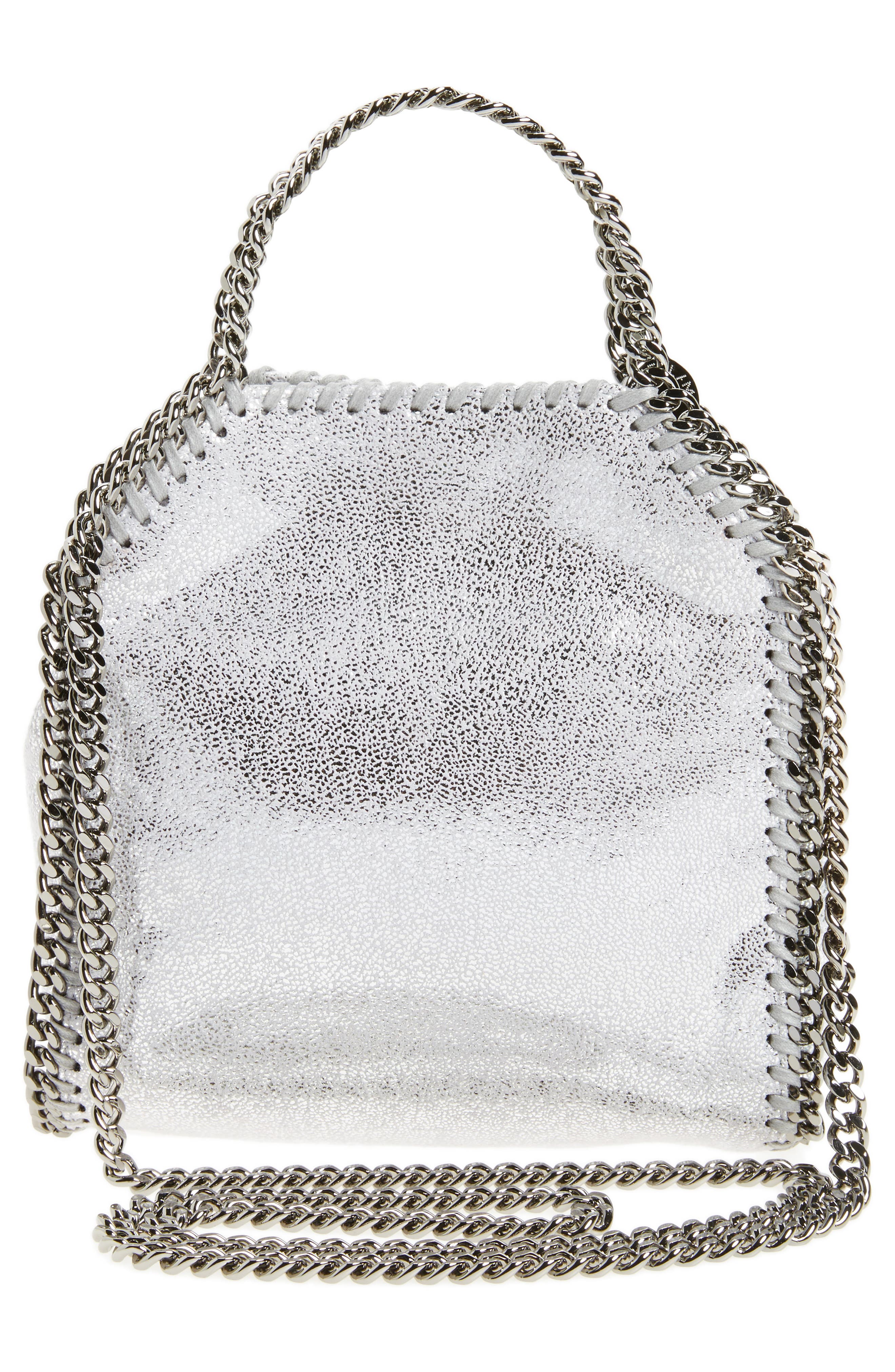 Stella McCartney 'Tiny Falabella' Metallic Faux Leather Crossbody Bag, Alternate, color, 