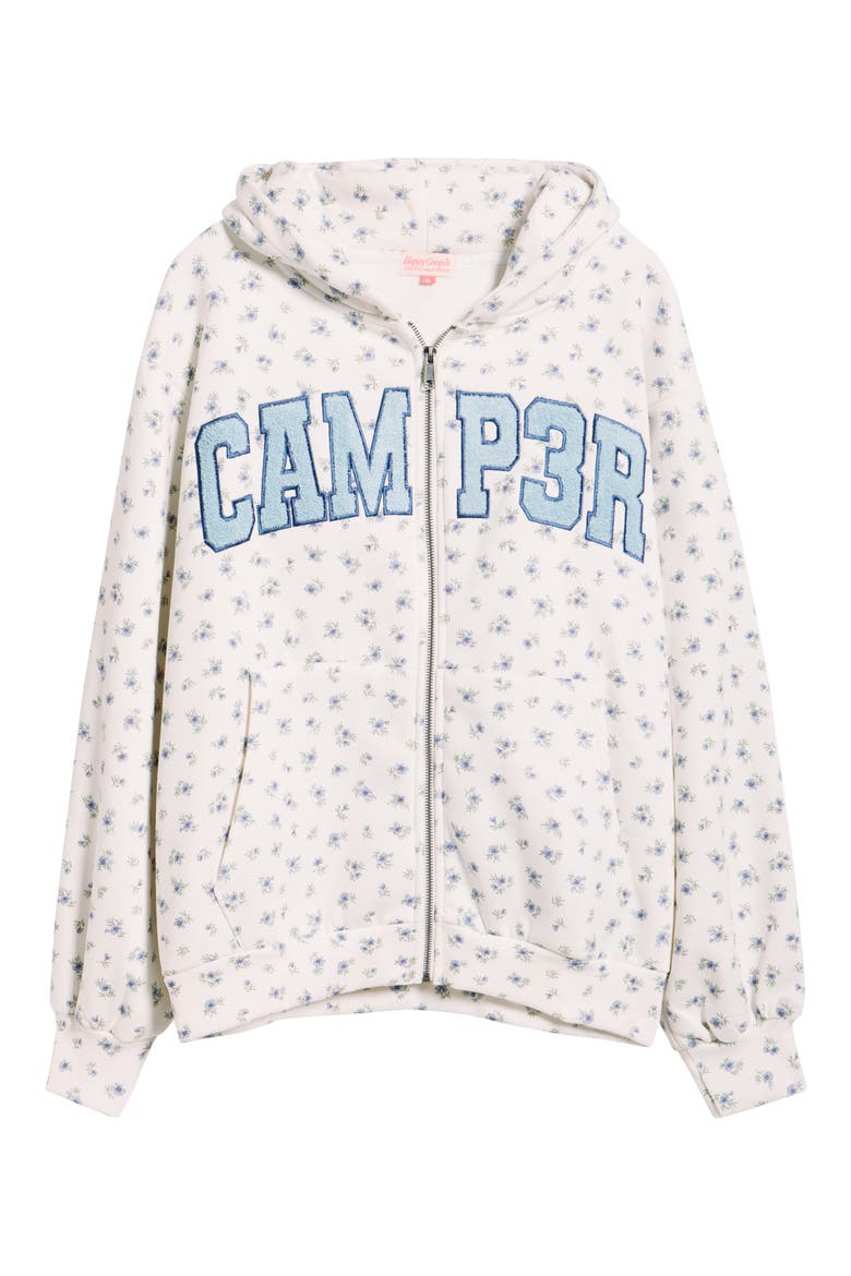 Floral Appliqué Graphic Zip-Up Hoodie, Alternate, color, LIGHT GRAY