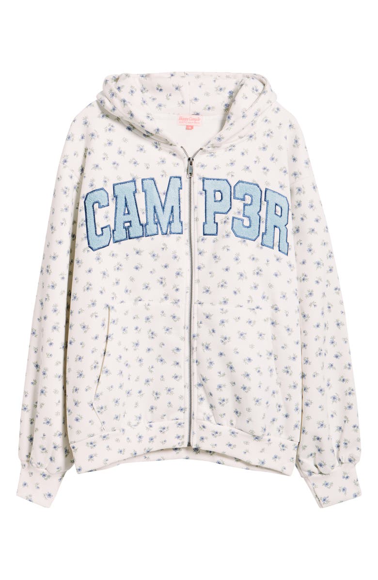 HAPPY CAMP3R Floral Appliqué Graphic Zip-Up Hoodie, Alternate, color, Light Gray