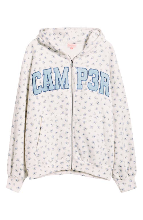 Happy Camp3r Floral Appliqué Graphic Zip-up Hoodie In Gray