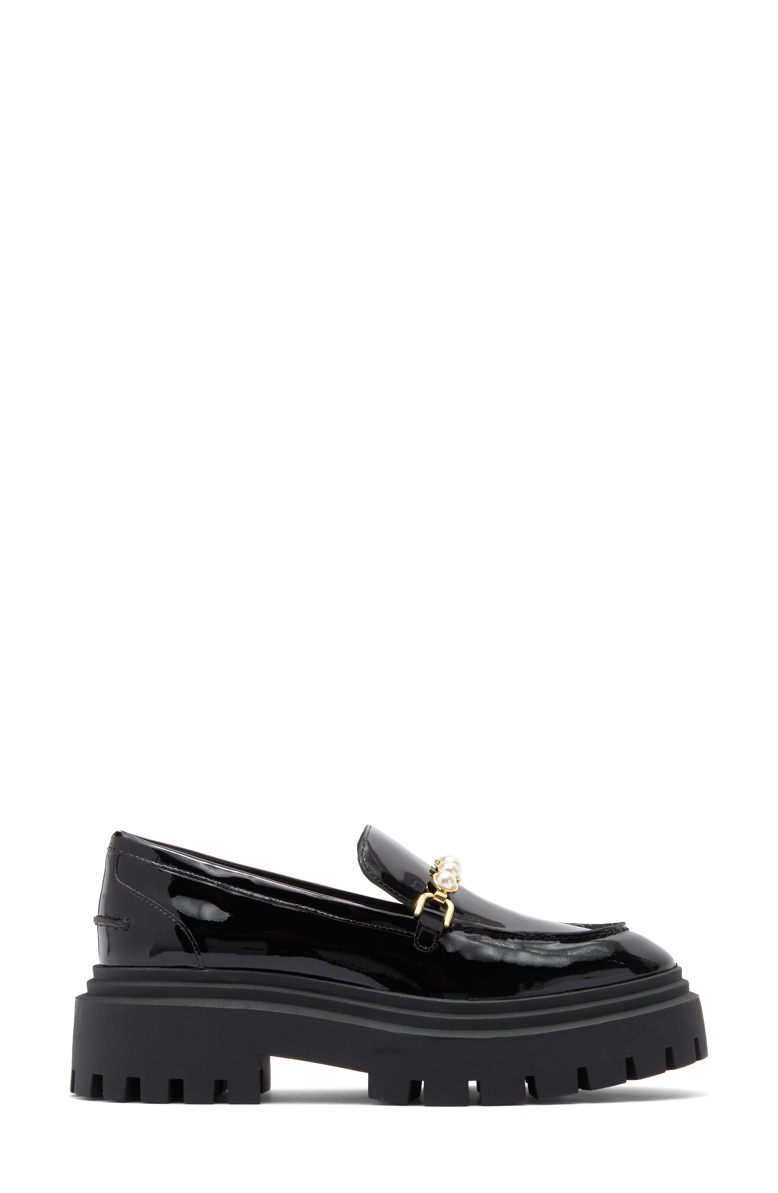 Stuart Weitzman Perla Imitation Pearl Lug Sole Loafer, Alternate, color, Black