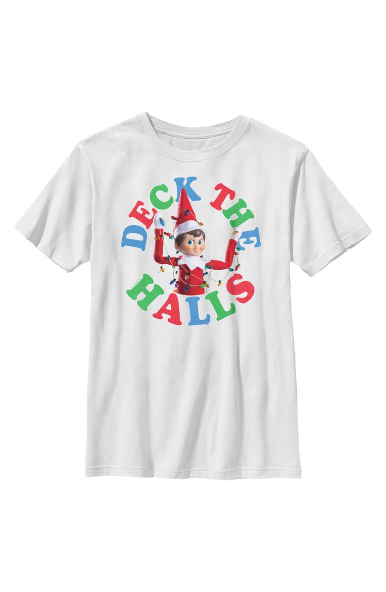 THE ELF ON THE SHELF Boy's The Elf on the Shelf Deck the Halls Graphic T-Shirt, Main, color, White