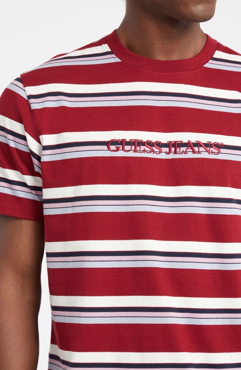 GUESS JEANS Embroidered Logo Stripe Organic Cotton T-Shirt, Alternate, color, Red