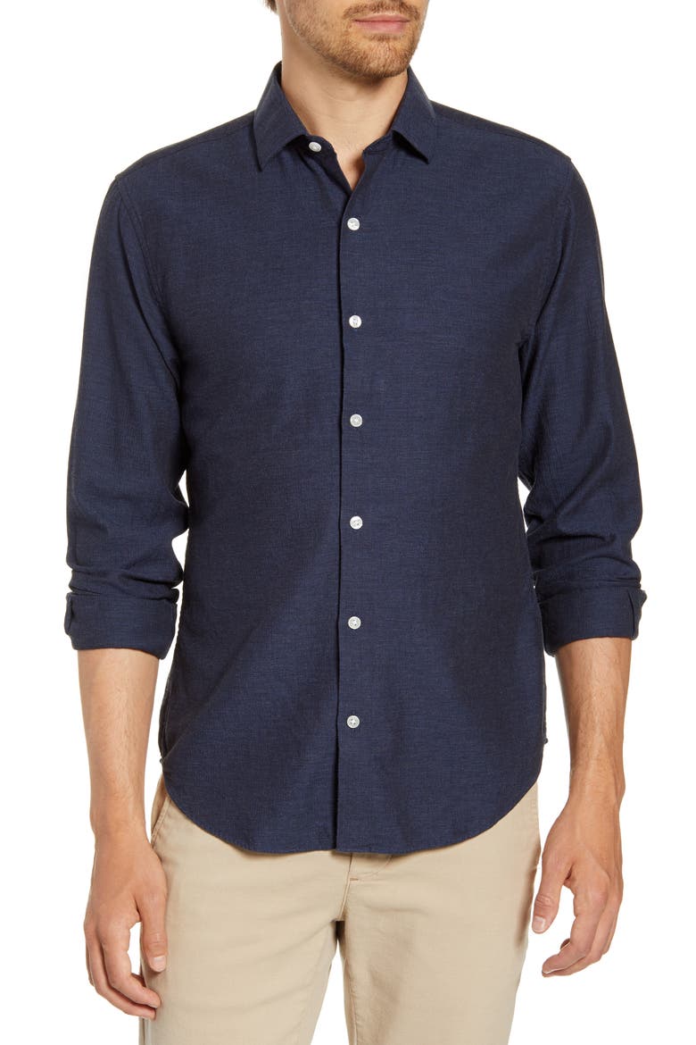 Unbutton Down Slim Fit Sport Shirt, Main, color, MIDNIGHT HEATHER