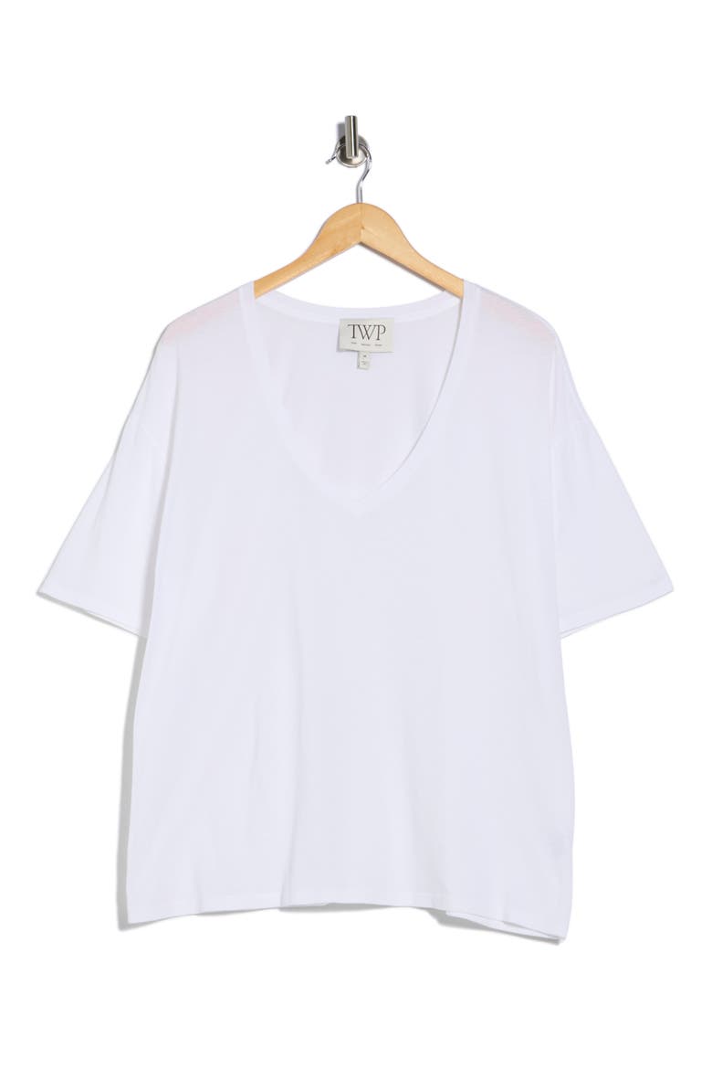 Deep V-Neck Cotton Blend T-Shirt, Main, color, WHITE