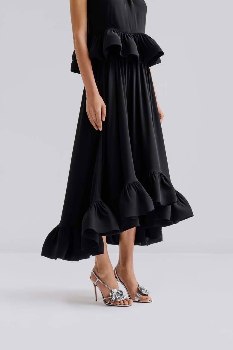 Adriana Frilled Hem Midi Skirt, Alternate, color, Black