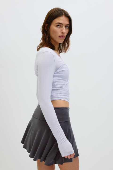 Foldover-waist Asymmetric Yoga Skirt