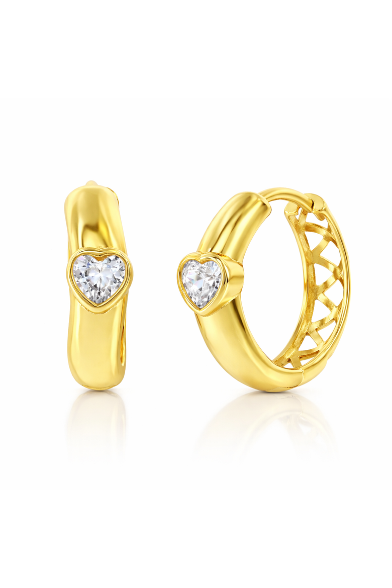 Sterling Silver Crystal Heart Earrings, Main, color, Gold