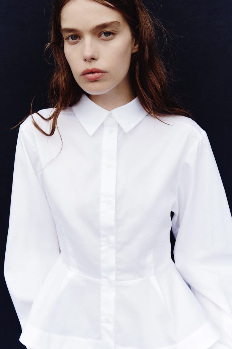 Poplin Peplum Shirt, Alternate, color, White