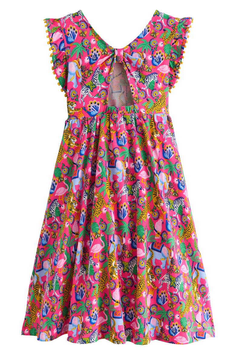 Kids' Bow Back Cotton Jersey Dress, Alternate, color, FLAMINGO PINK JUNGLE ANIMALS