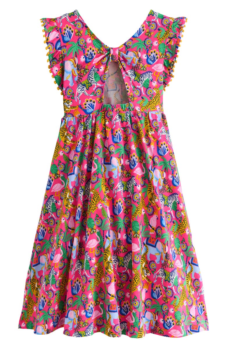 Mini Boden Kids' Bow Back Cotton Jersey Dress, Alternate, color, Flamingo Pink Jungle Animals