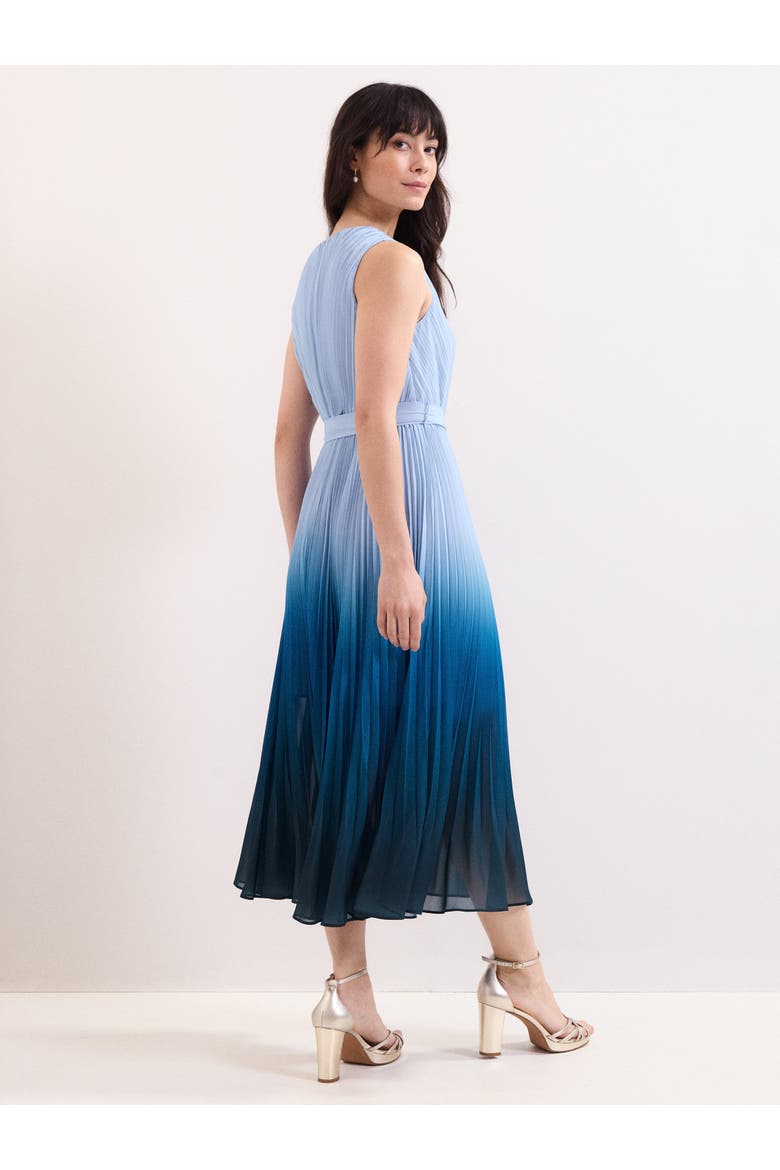 Mira Pleated V-Neck Midi Dress, Alternate, color, Blue