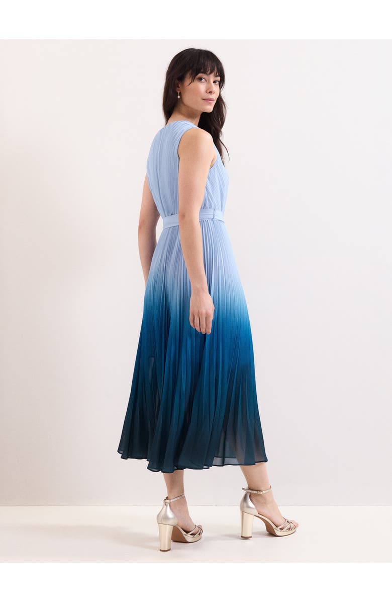 Phase Eight Mira Pleated V-Neck Midi Dress, Alternate, color, Blue