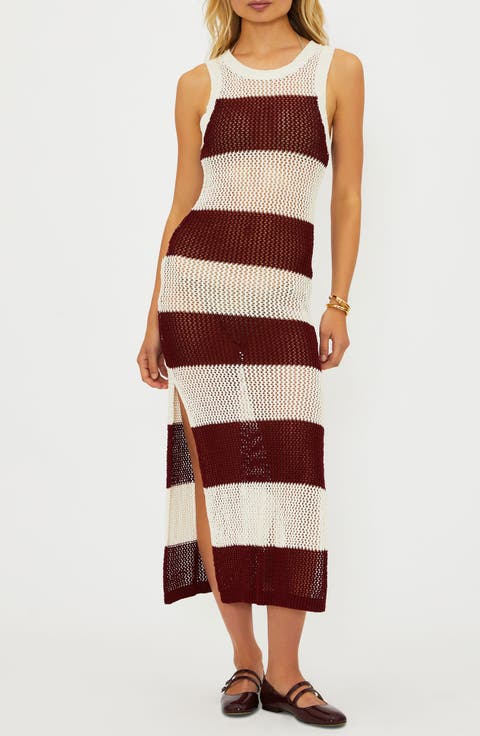 Holly Stripe Sheer Open Knit Cover-Up Dress