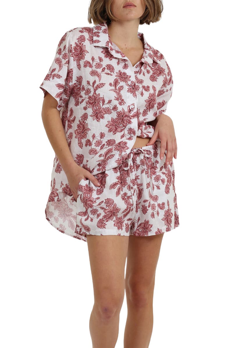 Papinelle Resort Floral Linen Pajama Top, Alternate, color, 
