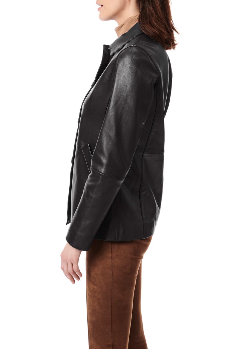 Button Front Leather Barn Jacket, Alternate, color, BLACK