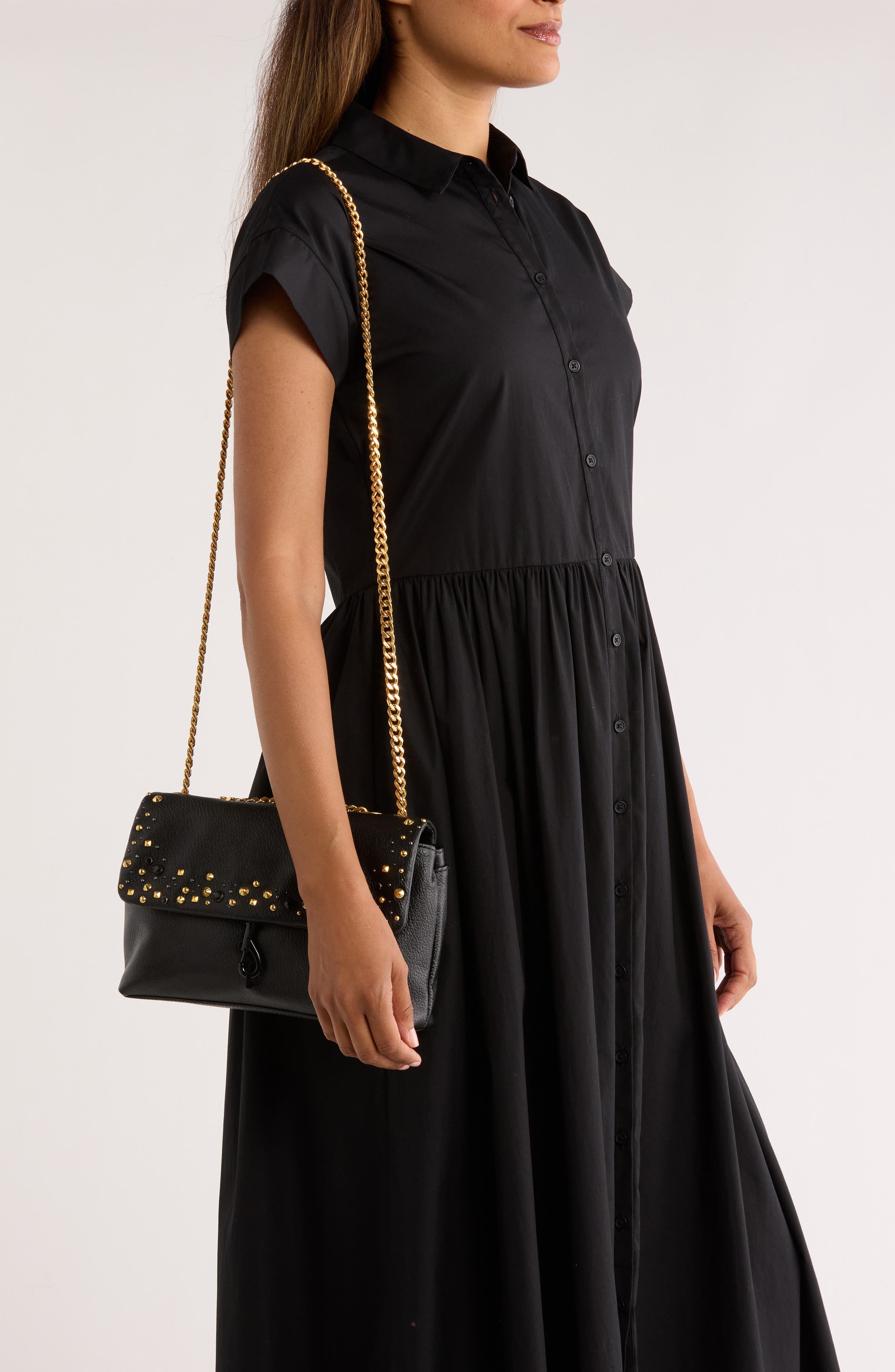 Rebecca Minkoff Edie Stud Crossbody Bag, Alternate, color, Black