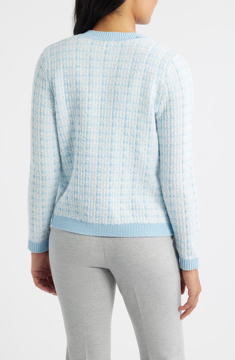 Anne Klein Lady Tweed Cardigan, Alternate, color, Opal Blue / White Dove