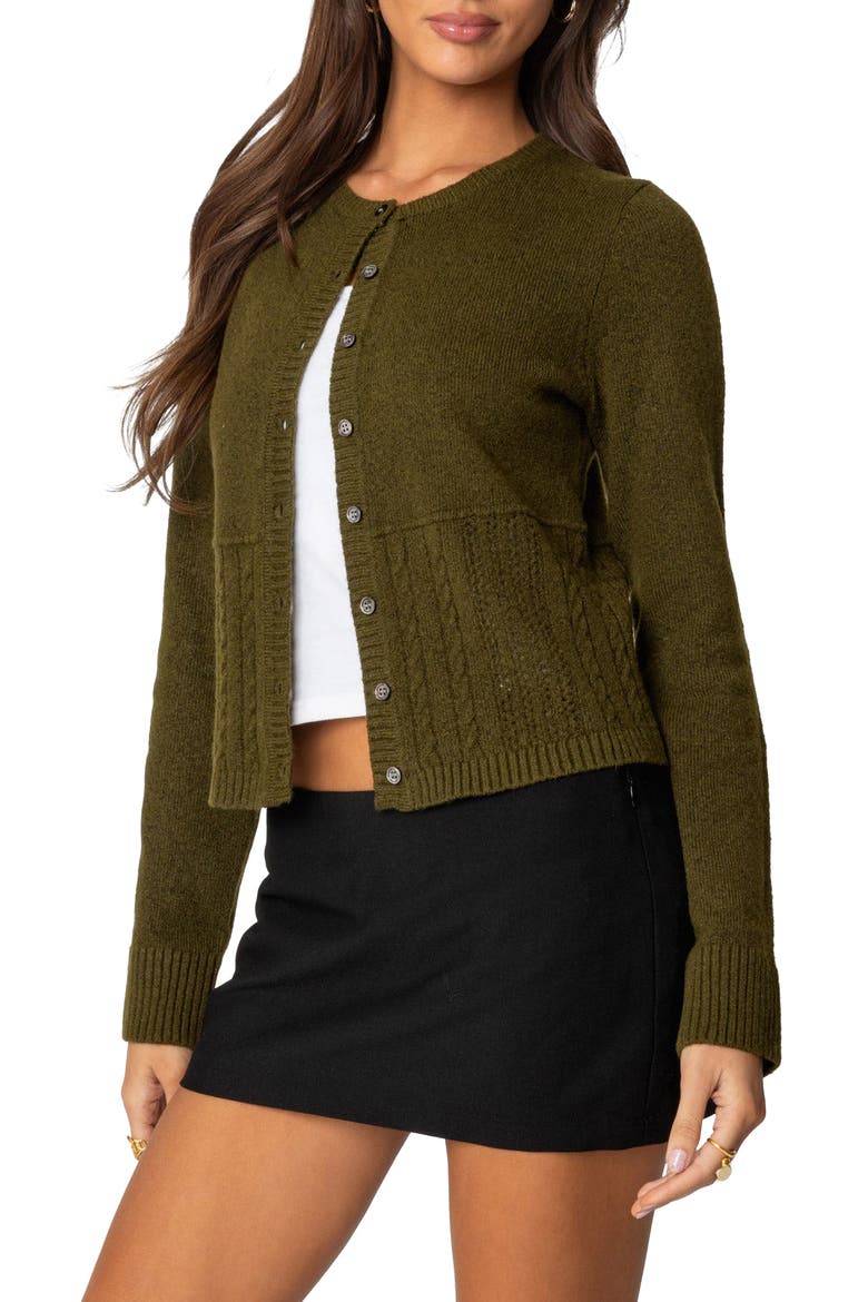 Half Cable Stitch Cardigan, Alternate, color, OLIVE