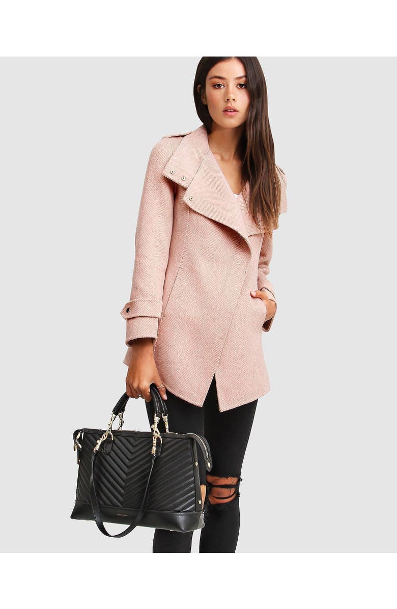 Belle & Bloom Bad Girl Wool Blend Moto Coat, Alternate, color, Blush