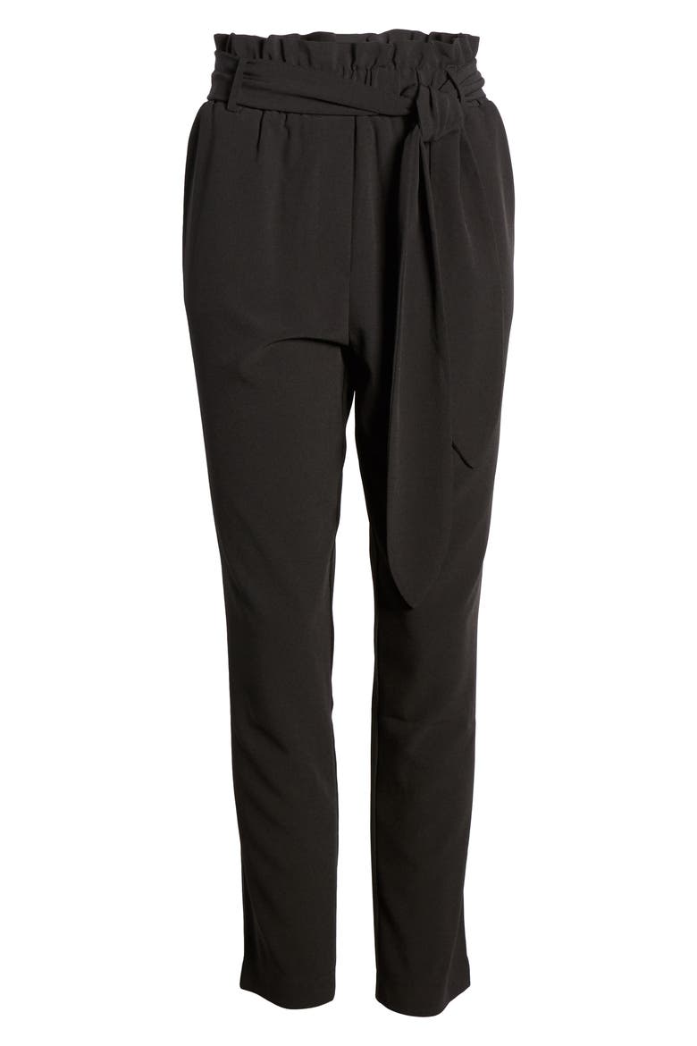 x Influencers Tie Waist Paperbag Pants, Alternate, color, BLACK