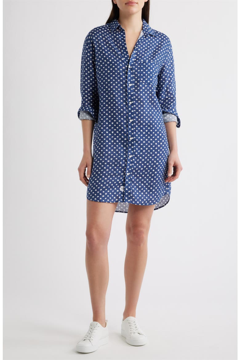 Classic Linen Shirtdress, Main, color, NAVY WHITE STARS