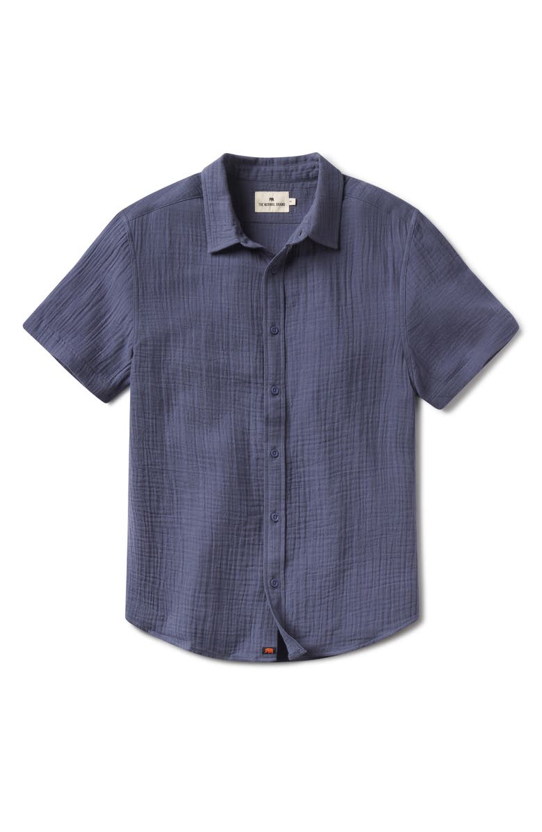The Normal Brand Kalo Cotton Gauze Short Sleeve Button-Up Shirt, Alternate, color, Vintage Blue