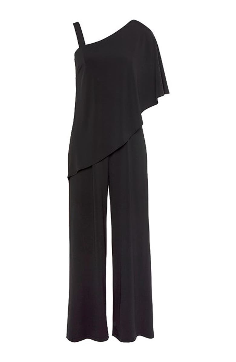 LASCANA Women's Asymmetrical One Shoulder Jumpsuit, Alternate, color, Black