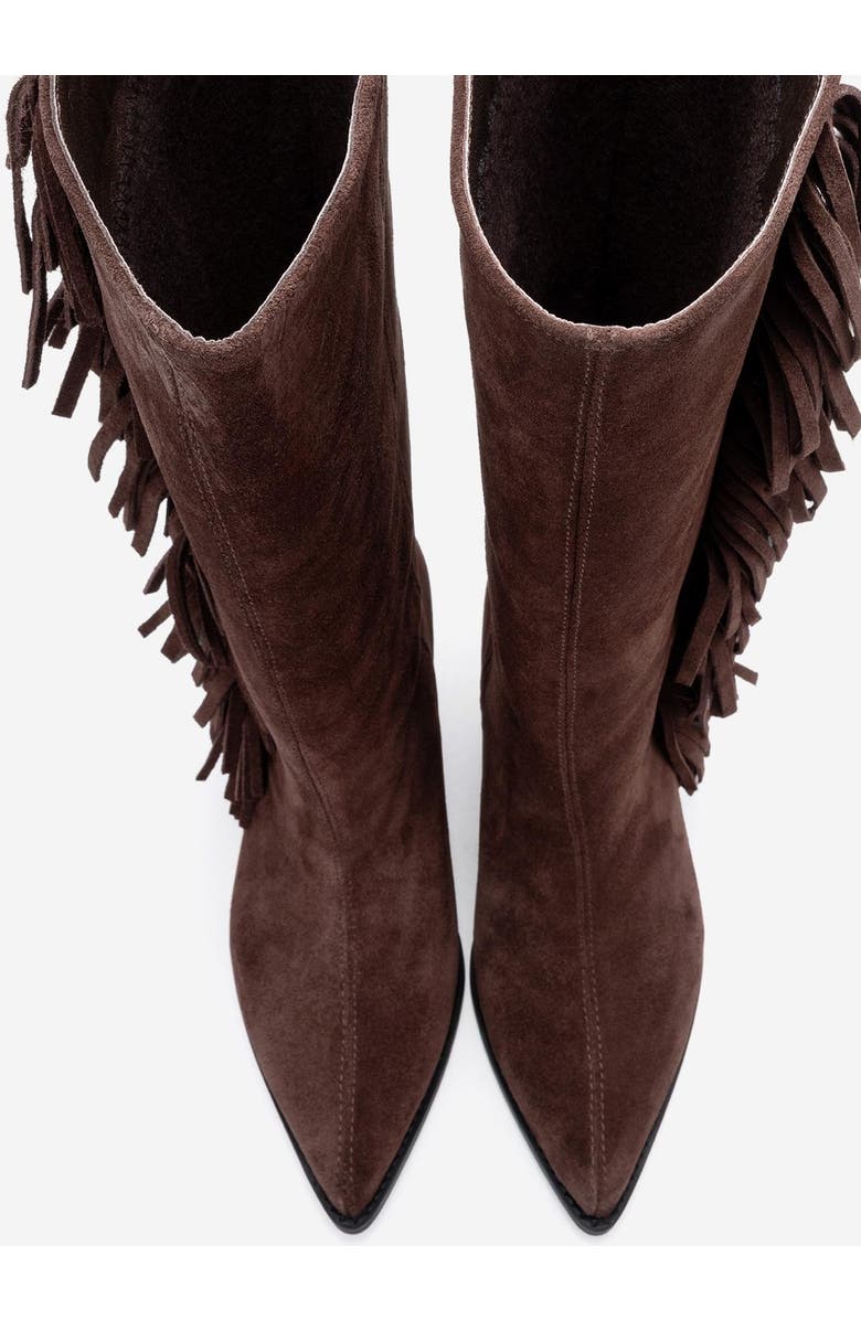 Forever & Always Shoes Orlo Leather Fringed Western Boot, Alternate, color, Brown Suede Leather
