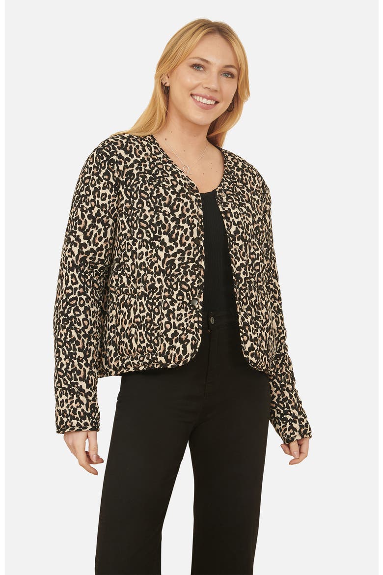 Leopard Print Round Neck Boxy Jacket, Alternate, color, Black