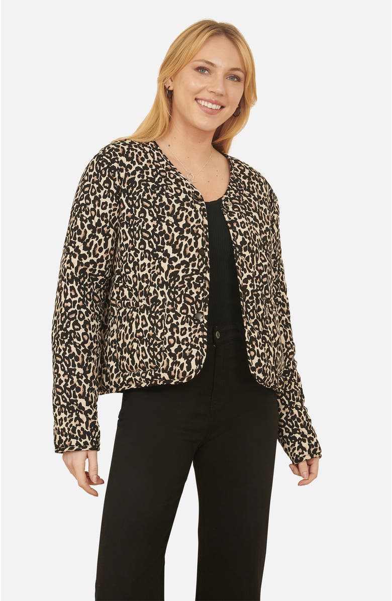 Yumi Leopard Print Round Neck Boxy Jacket, Alternate, color, Black